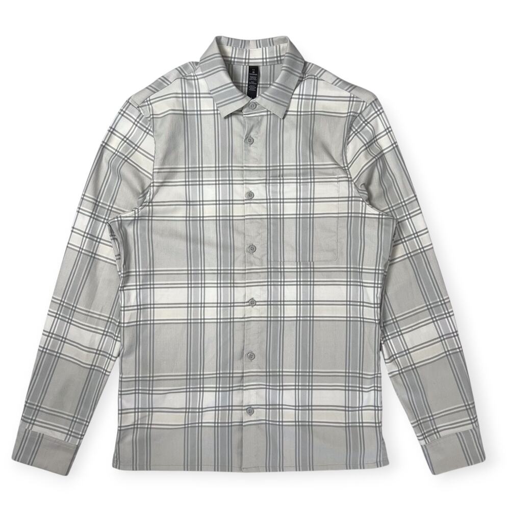 Lululemon Mason Peak Flannel Shirt SIZE XS Gray White Plaid Button Front Casual